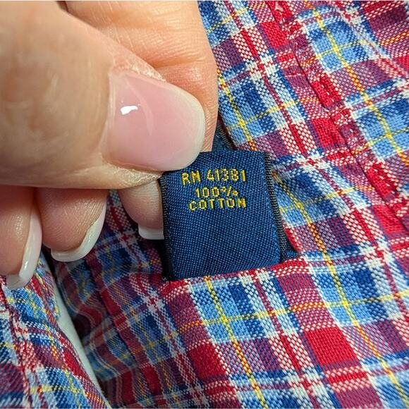 Mens Ralph Lauren Classic Fit Gingham Oxford Long Sleeve Shirt Red Blue XL - Picture 5 of 6